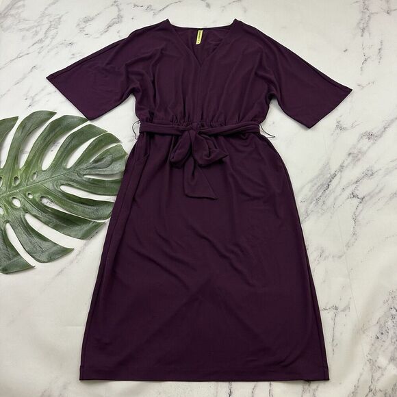 Betabrand Womens Sheath Dress Size S Solid Purple Belted Pockets Stretch - Picture 1 of 9